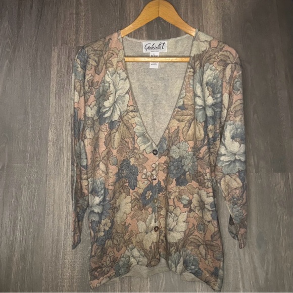 Gabriella T Made in Italy Floral Cardigan Large Cotton Linen Blend - Picture 2 of 4